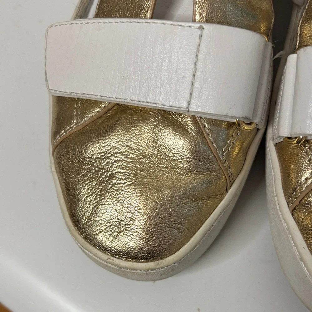 Michael Kors Beckett Velcro Cut-Out Leather Sneakers White Gold Size 7